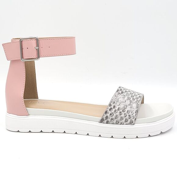 LOGO by Lori Goldstein Women Ankle Strap Sandals Olivia Size US 6.5M Pink Grey - Picture 2 of 6